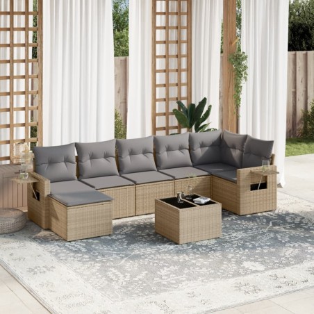 vidaXL Juego de sofás de jardín con cojines beige 8 pzas ratán PE