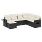 vidaXL Set de comedor de jardín 7 pzas y cojines ratán sintético negro