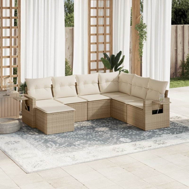 vidaXL Set sofás de jardín 7 piezas y cojines ratán sintético beige vidaXL Set sofás de jardín 7 piezas y cojines ratán sintético beige