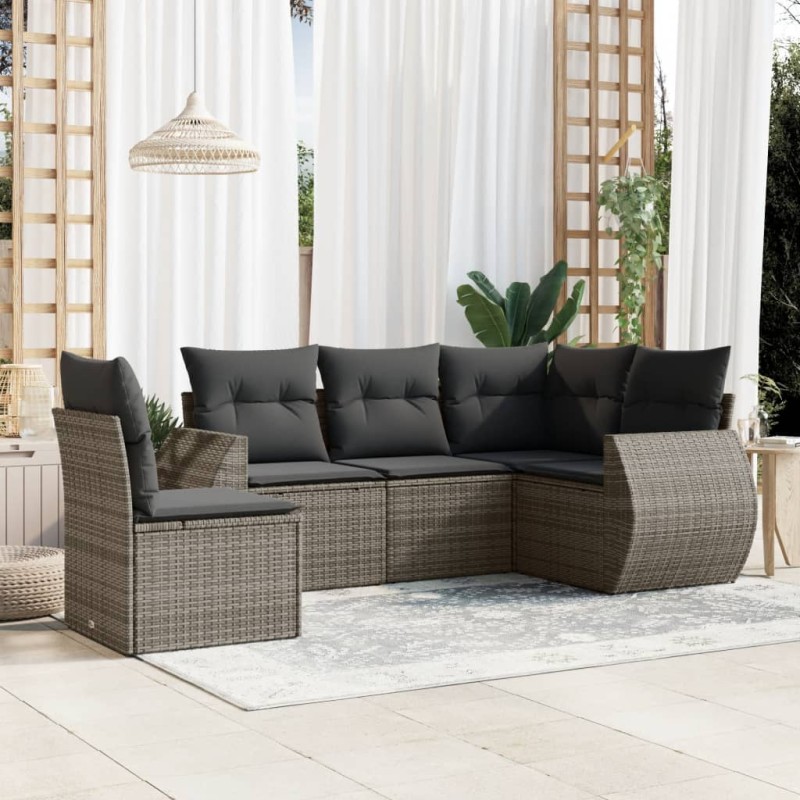 vidaXL Juego de sofás jardín con cojines 5 pzas ratán sintético gris vidaXL Juego de sofás jardín con cojines 5 pzas ratán sintético gris