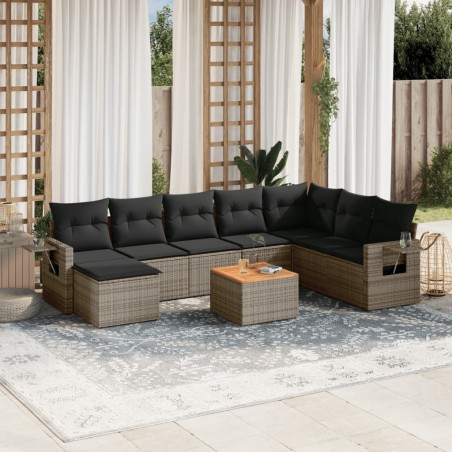 vidaXL Set de muebles de jardín 9 pzas y cojines ratán sintético gris