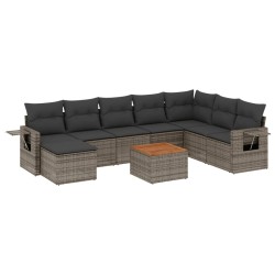 vidaXL Set de muebles de jardín 9 pzas y cojines ratán sintético gris