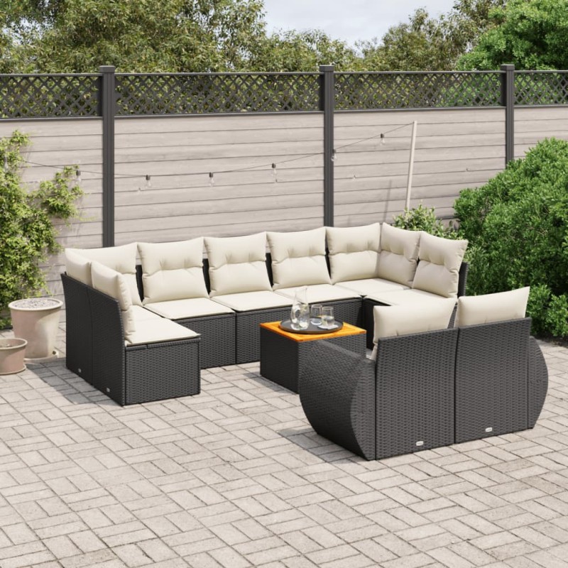 vidaXL Set de sofás de jardín 10 pzas cojines ratán sintético negro vidaXL Set de sofás de jardín 10 pzas cojines ratán sintético negro