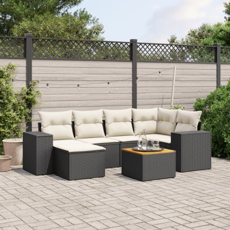 vidaXL Set de comedor de jardín 7 pzas y cojines ratán sintético negro