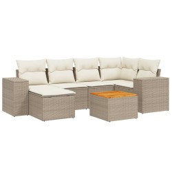 vidaXL Set sofás de jardín 7 piezas y cojines ratán sintético beige