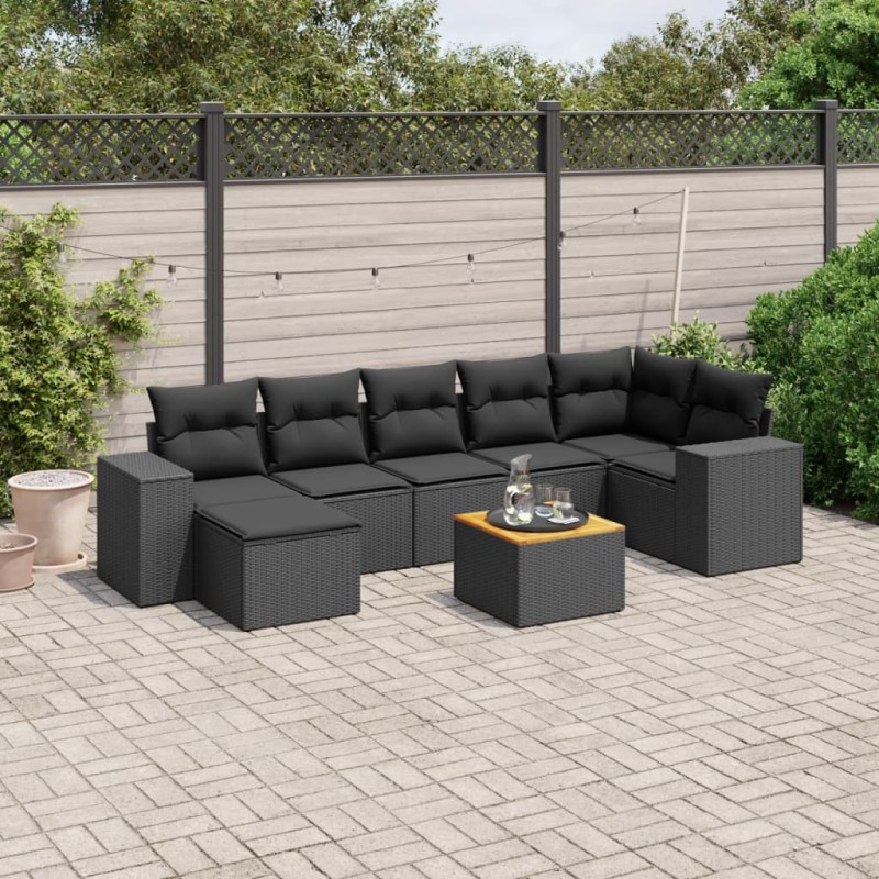 vidaXL Set de sofás de jardín 8 piezas y cojines ratán sintético negro vidaXL Set de sofás de jardín 8 piezas y cojines ratán sintético negro