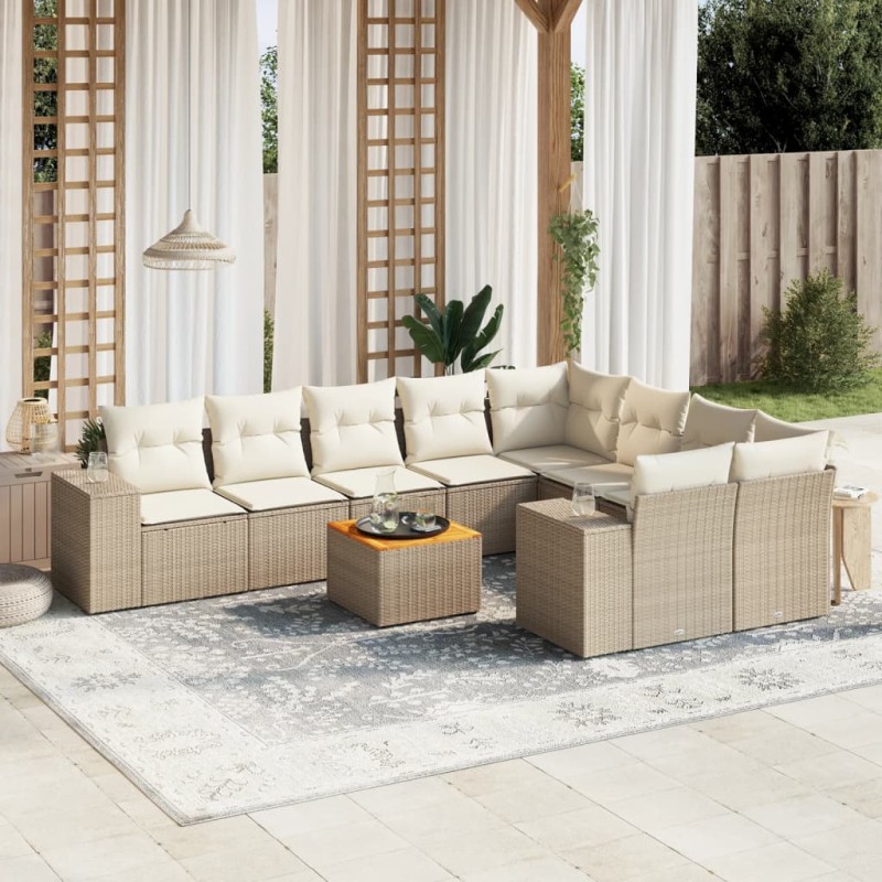 vidaXL Juego de sofás jardín con cojines beige 10 pzas ratán sintético vidaXL Juego de sofás jardín con cojines beige 10 pzas ratán sintético