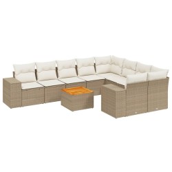vidaXL Juego de sofás jardín con cojines beige 10 pzas ratán sintético