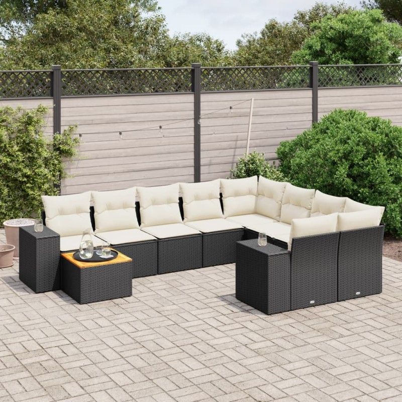 vidaXL Set de sofás de jardín 10 pzas cojines ratán sintético negro vidaXL Set de sofás de jardín 10 pzas cojines ratán sintético negro