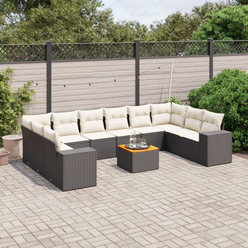 vidaXL Set de sofás de jardín 11 pzas y cojines ratán sintético negro vidaXL Set de sofás de jardín 11 pzas y cojines ratán sintético negro