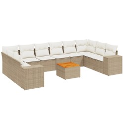 vidaXL Set de sofás de jardín 11pzas con cojines ratán sintético beige