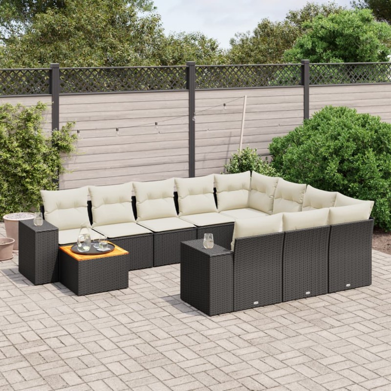 vidaXL Set de sofás de jardín 11 pzas y cojines ratán sintético negro vidaXL Set de sofás de jardín 11 pzas y cojines ratán sintético negro