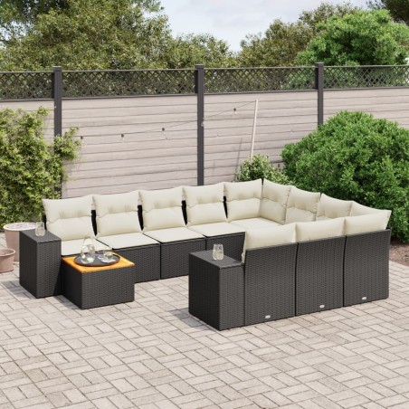 vidaXL Set de sofás de jardín 11 pzas y cojines ratán sintético negro