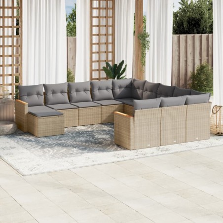 vidaXL Juego de sofás jardín con cojines beige mezcla 12 pzas ratán PE