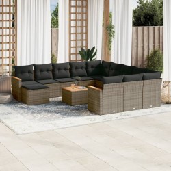 vidaXL Set sofás de jardín con cojines 13 piezas ratán sintético gris