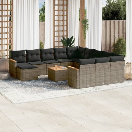 vidaXL Set sofás de jardín con cojines 13 piezas ratán sintético gris