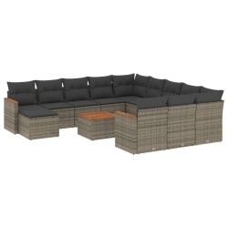 vidaXL Set sofás de jardín con cojines 13 piezas ratán sintético gris