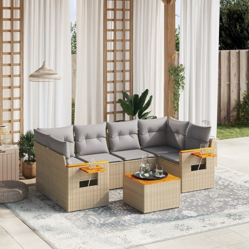 vidaXL Set sofás de jardín 7 piezas y cojines ratán sintético beige
