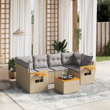 vidaXL Set sofás de jardín 7 piezas y cojines ratán sintético beige