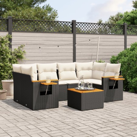 vidaXL Set de comedor de jardín 7 pzas y cojines ratán sintético negro