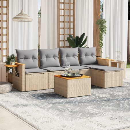 vidaXL Juego de sofás jardín con cojines 6 pzas ratán sintético beige