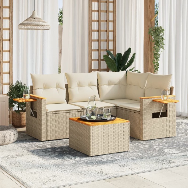 vidaXL Juego de sofás jardín con cojines 5 pzas ratán sintético beige