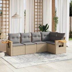 vidaXL Juego de sofás jardín con cojines 5 pzas ratán sintético beige