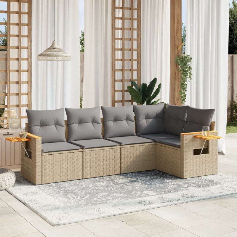 vidaXL Juego de sofás jardín con cojines 5 pzas ratán sintético beige vidaXL Juego de sofás jardín con cojines 5 pzas ratán sintético beige