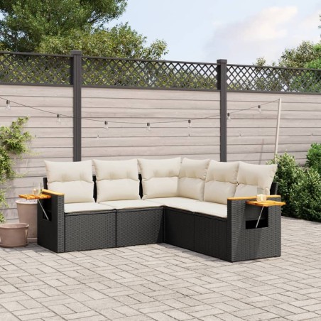 vidaXL Set de muebles de jardín 5 pzas y cojines ratán sintético negro