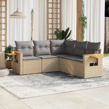 vidaXL Juego de sofás jardín con cojines 5 pzas ratán sintético beige