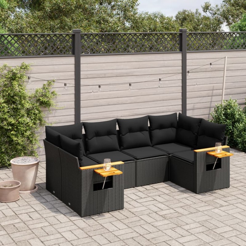 vidaXL Set de sofás de jardín 6 piezas y cojines ratán sintético negro vidaXL Set de sofás de jardín 6 piezas y cojines ratán sintético negro