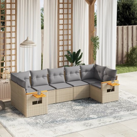 vidaXL Set sofás de jardín 7 piezas y cojines ratán sintético beige