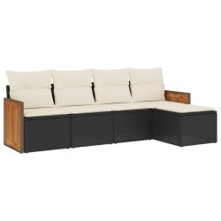 vidaXL Set de muebles de jardín 5 pzas y cojines ratán sintético negro
