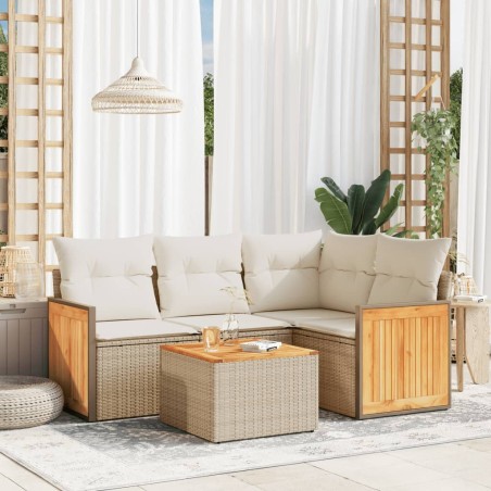 vidaXL Juego de sofás jardín con cojines 5 pzas ratán sintético beige