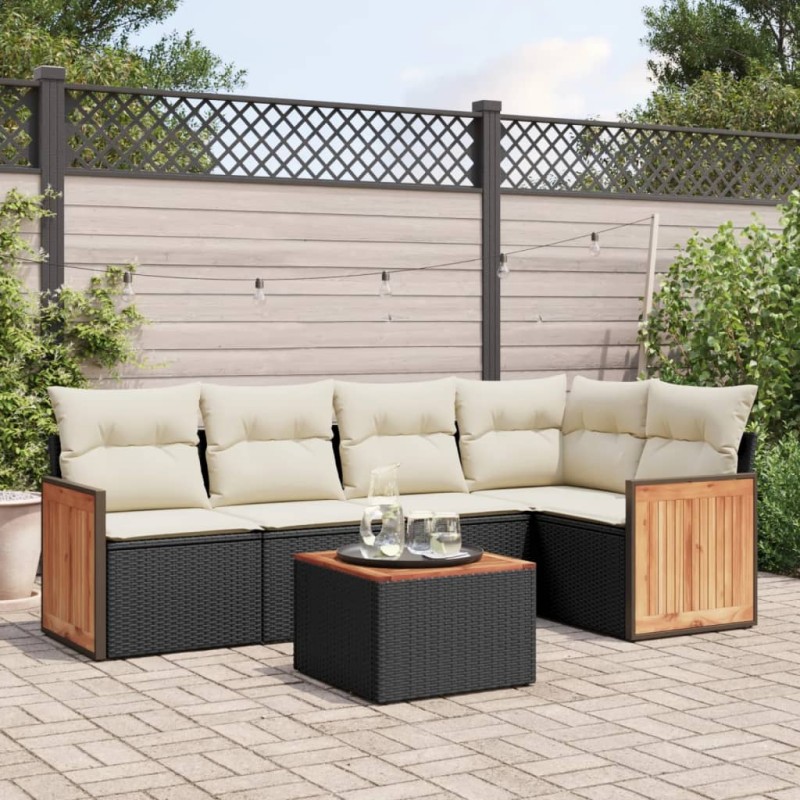 vidaXL Set de sofás de jardín 6 piezas y cojines ratán sintético negro vidaXL Set de sofás de jardín 6 piezas y cojines ratán sintético negro
