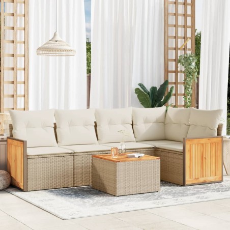 vidaXL Juego de sofás jardín con cojines 6 pzas ratán sintético beige