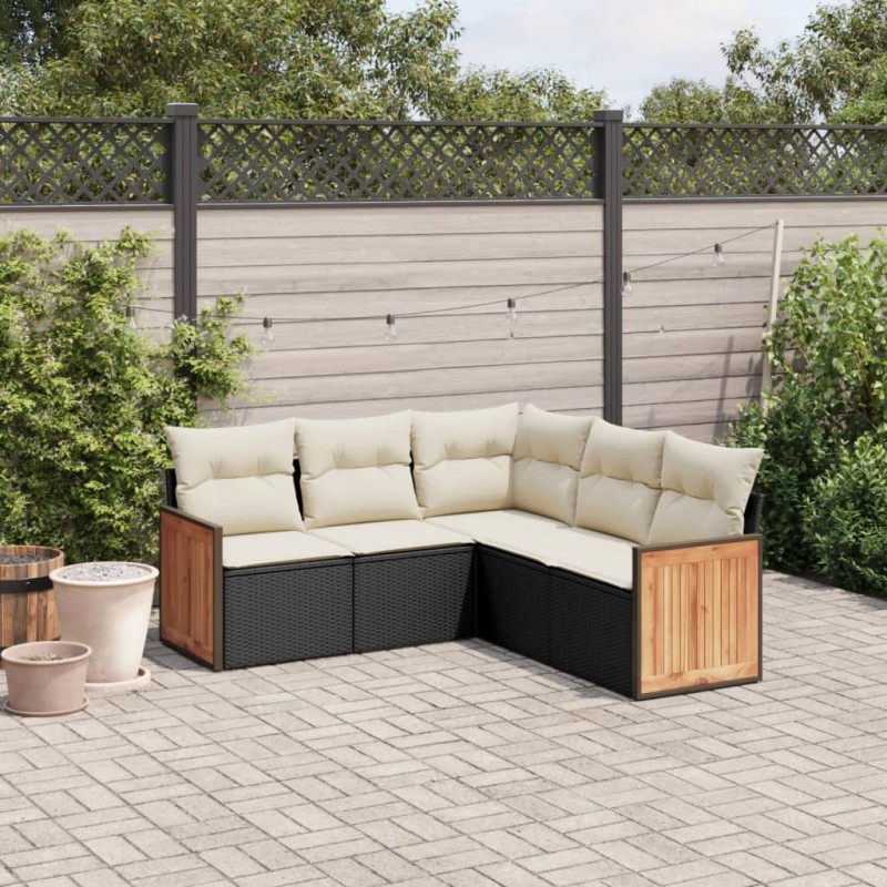 vidaXL Set de muebles de jardín 5 pzas y cojines ratán sintético negro vidaXL Set de muebles de jardín 5 pzas y cojines ratán sintético negro