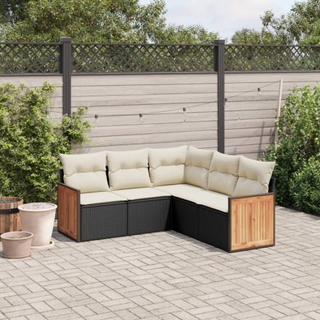 vidaXL Set de muebles de jardín 5 pzas y cojines ratán sintético negro