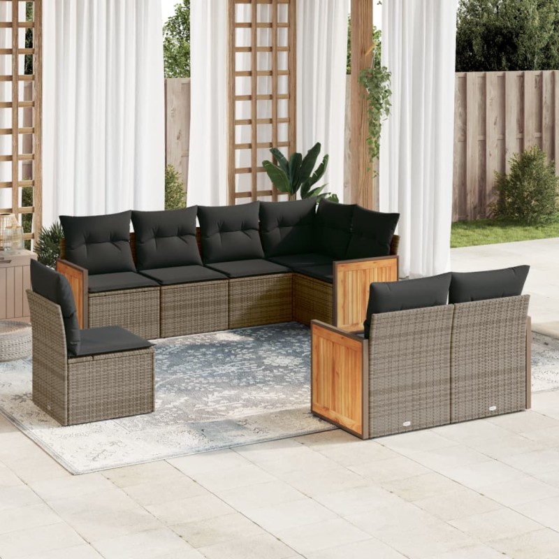vidaXL Set de sofás de jardín 8 pzas y cojines ratán sintético gris vidaXL Set de sofás de jardín 8 pzas y cojines ratán sintético gris