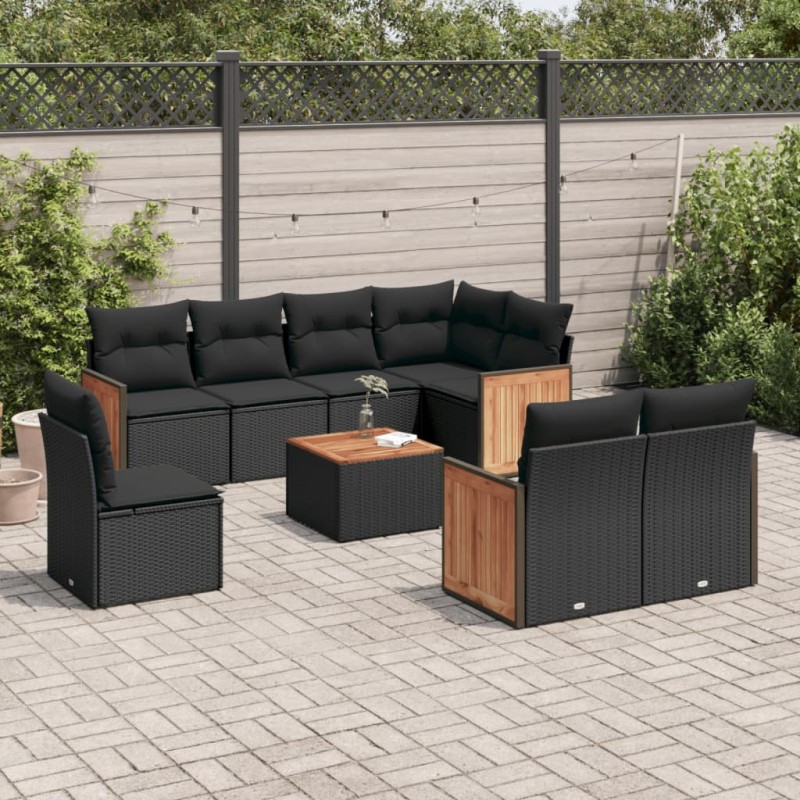 vidaXL Set de sofás de jardín 8 piezas y cojines ratán sintético negro vidaXL Set de sofás de jardín 8 piezas y cojines ratán sintético negro