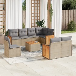 vidaXL Set de sofás de jardín 9 pzas con cojines ratán sintético beige