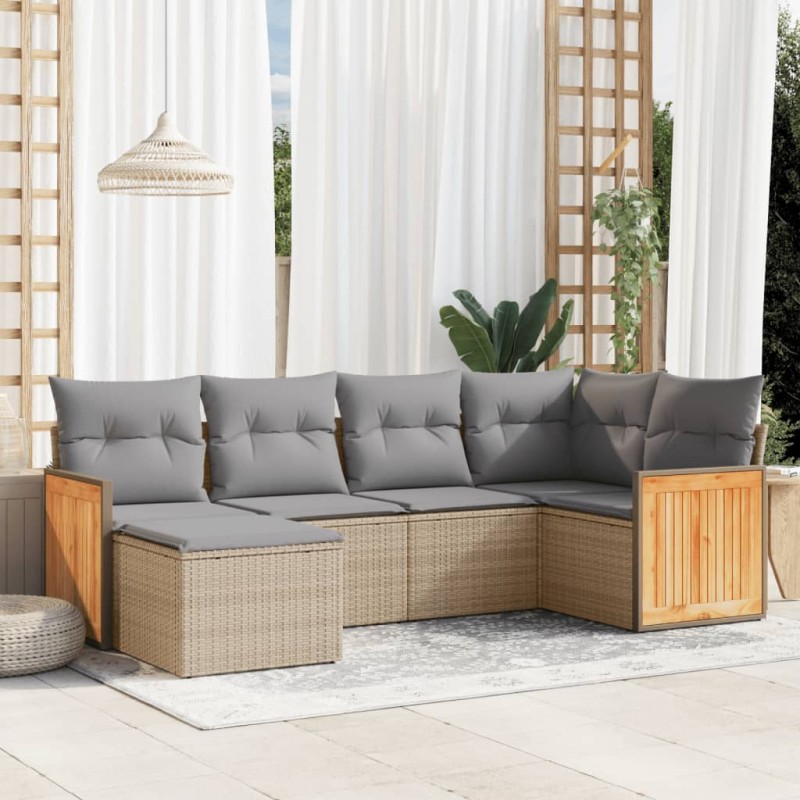 vidaXL Juego de sofás jardín con cojines 6 pzas ratán sintético beige vidaXL Juego de sofás jardín con cojines 6 pzas ratán sintético beige