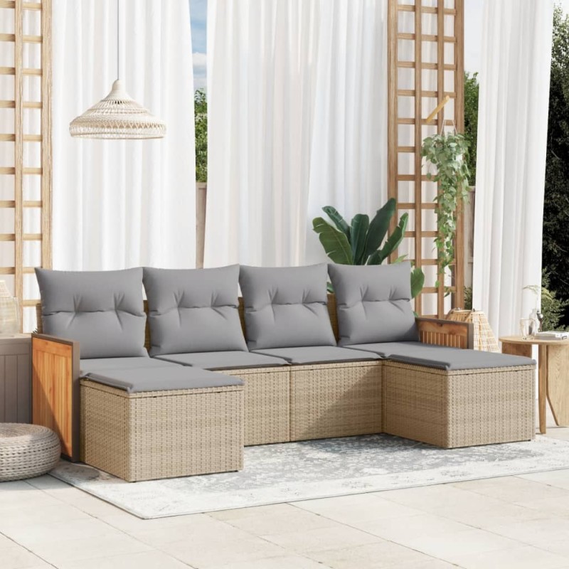 vidaXL Juego de sofás jardín con cojines 6 pzas ratán sintético beige vidaXL Juego de sofás jardín con cojines 6 pzas ratán sintético beige