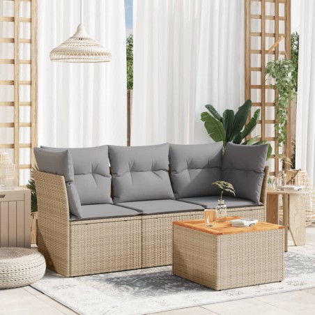 vidaXL Juego de sofás jardín con cojines beige mezcla 4 pzas ratán PE