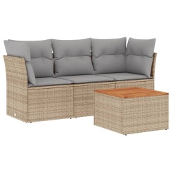 vidaXL Juego de sofás jardín con cojines beige mezcla 4 pzas ratán PE