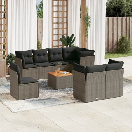 vidaXL Set de muebles de jardín 9 pzas y cojines ratán sintético gris