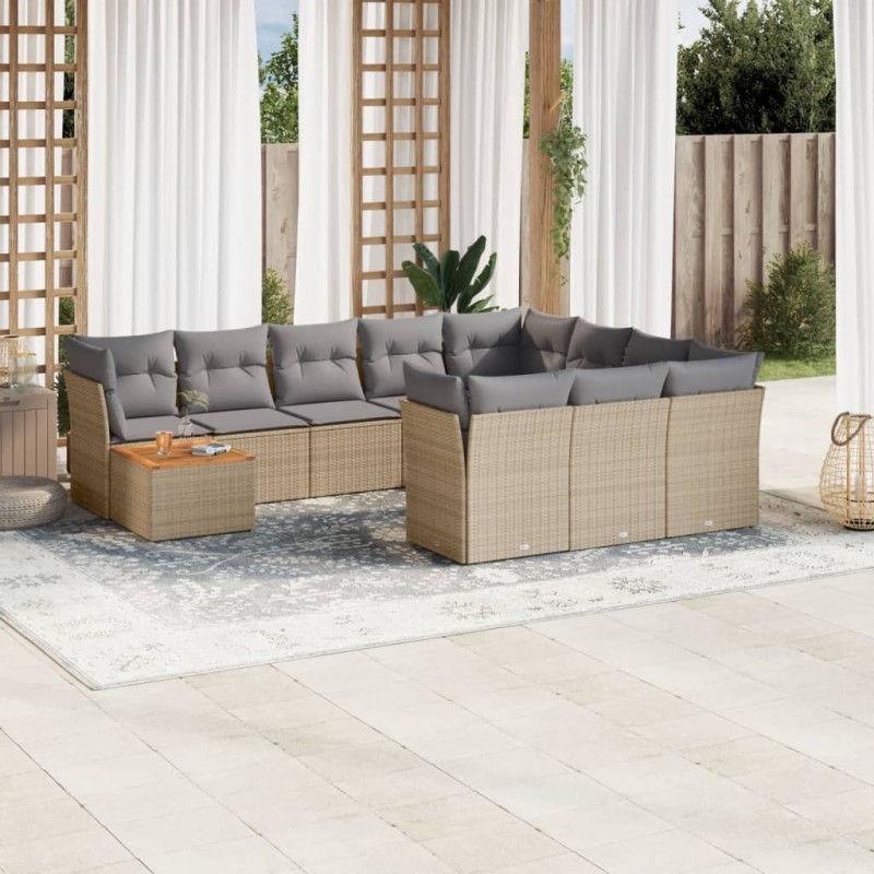 vidaXL Juego de sofás jardín con cojines beige mezcla 11 pzas ratán PE vidaXL Juego de sofás jardín con cojines beige mezcla 11 pzas ratán PE