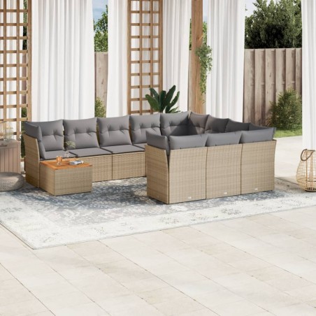 vidaXL Juego de sofás jardín con cojines beige mezcla 11 pzas ratán PE