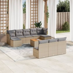 vidaXL Juego de sofás jardín con cojines beige mezcla 11 pzas ratán PE