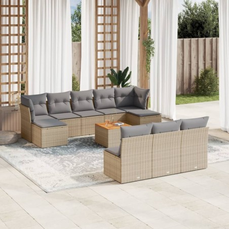 vidaXL Juego de sofás jardín con cojines beige mezcla 11 pzas ratán PE